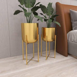 DHARA DECOR Round Shape Metal Indoor & Outdoor Golden Large Planter Pot for Living Room Bedroom & Interior Balcony Set of 2