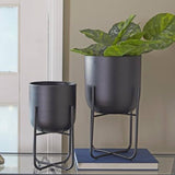 Round Metal Planter Pots – Large Black, Set of 2 for Indoor & Outdoor Use