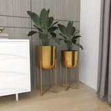 DHARA DECOR Round Shape Metal Indoor & Outdoor Golden Large Planter Pot for Living Room Bedroom & Interior Balcony Set of 2