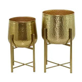 Round Metal Planter Pots – Golden, Set of 2 for Indoor & Outdoor Use