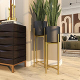 DHARA DECOR Round Shape Metal Indoor & Outdoor Black Large Planter Pot for Living Room Bedroom & Interior Balcony Set of 2