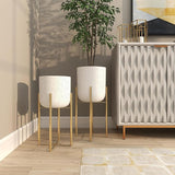 DHARA DECOR Round Shape Metal Indoor & Outdoor Large White Planter Pot for Living Room Bedroom & Interior Balcony Set of 2