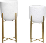 DHARA DECOR Round Shape Metal Indoor & Outdoor Large White Planter Pot for Living Room Bedroom & Interior Balcony Set of 2