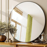 DHARA DECOR GLSLAND Round Wall Mirror, 24 Inch, Aluminum Alloy Frame with ShatterVue Safe Glass, Black