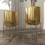 DHARA DECOR Round Shape Metal Indoor & Outdoor Large Golden Planter Pot for Living Room Bedroom & Interior Balcony Set of 2