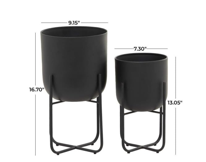 Round Metal Planter Pots – Large Black, Set of 2 for Indoor & Outdoor Use