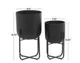 Round Metal Planter Pots – Large Black, Set of 2 for Indoor & Outdoor Use