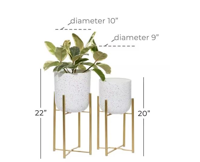 DHARA DECOR Round Shape Metal Indoor & Outdoor Large White Planter Pot for Living Room Bedroom & Interior Balcony Set of 2