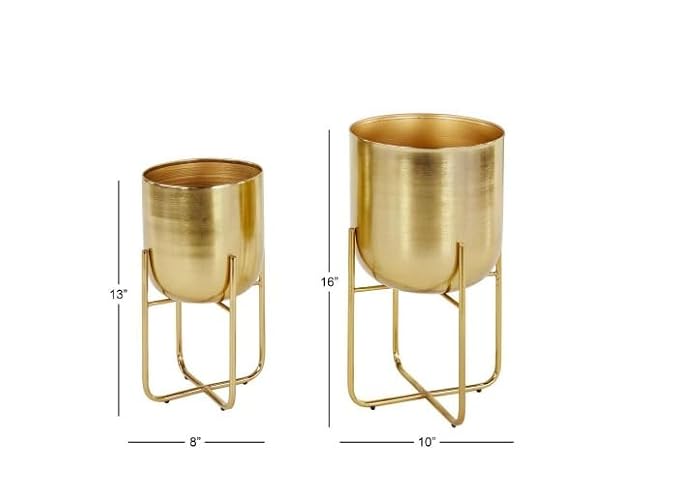 DHARA DECOR Round Shape Metal Indoor & Outdoor Large Golden Planter Pot for Living Room Bedroom & Interior Balcony Set of 2