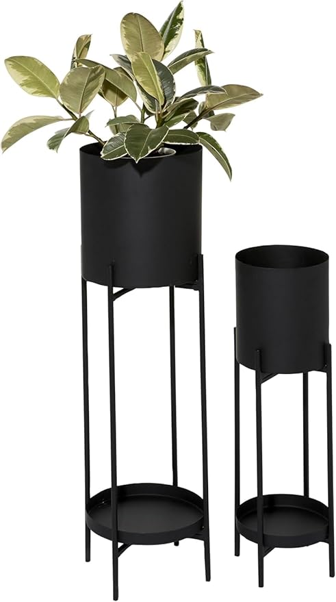 DHARA DECOR Round Shape Metal Indoor & Outdoor Large Black Planter Pot for Bedroom Living Room & Interior Balcony Set of 2