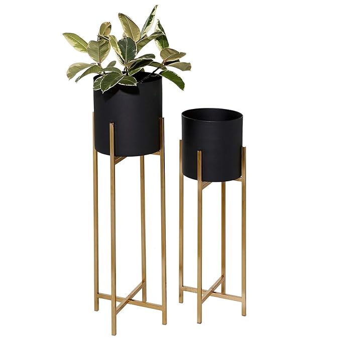 DHARA DECOR Round Shape Metal Indoor & Outdoor Black Large Planter Pot for Living Room Bedroom & Interior Balcony Set of 2