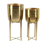 DHARA DECOR Round Shape Metal Indoor & Outdoor Golden Large Planter Pot for Living Room Bedroom & Interior Balcony Set of 2
