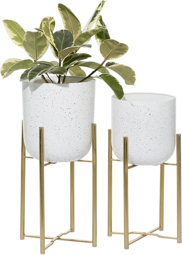 DHARA DECOR Round Shape Metal Indoor & Outdoor Large White Planter Pot for Living Room Bedroom & Interior Balcony Set of 2