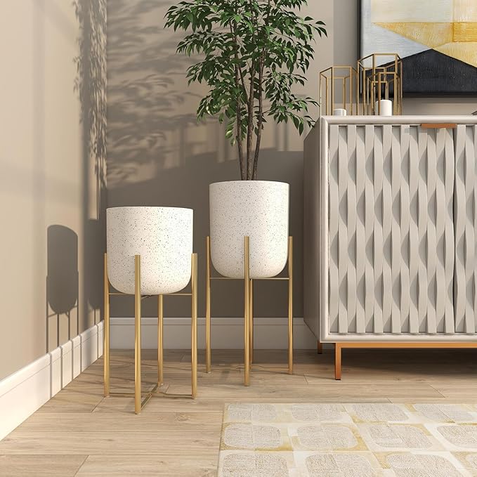DHARA DECOR Round Shape Metal Indoor & Outdoor Large White Planter Pot for Living Room Bedroom & Interior Balcony Set of 2