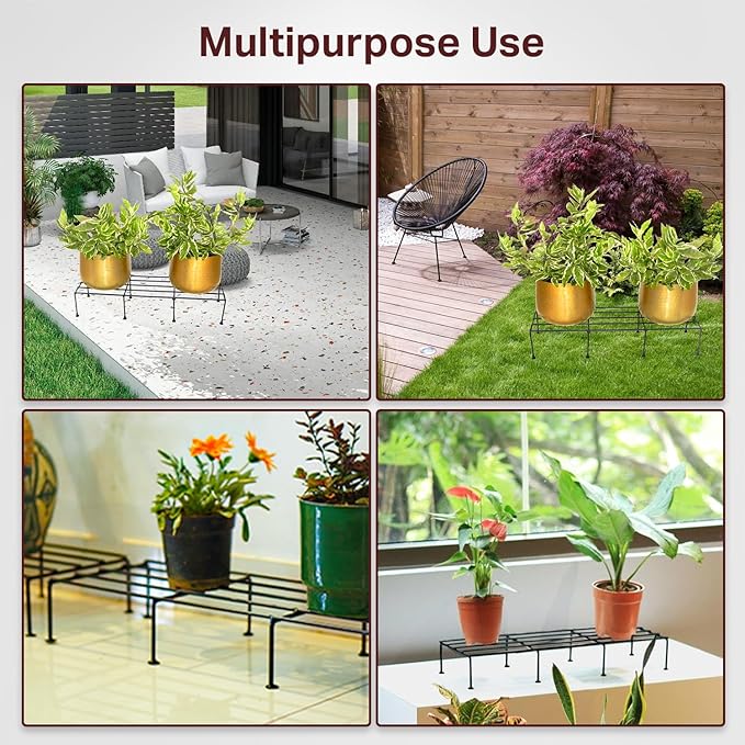 Metal Planter Stand – Set of 4 for Indoor & Outdoor, Flower Pot Holder & Balcony Rack