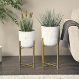 DHARA DECOR Round Shape Metal Indoor & Outdoor Large White Planter Pot for Living Room Bedroom & Interior Balcony Set of 2
