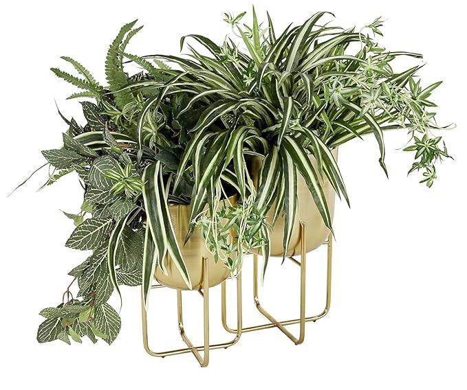 DHARA DECOR Round Shape Metal Indoor & Outdoor Large Golden Planter Pot for Living Room Bedroom & Interior Balcony Set of 2